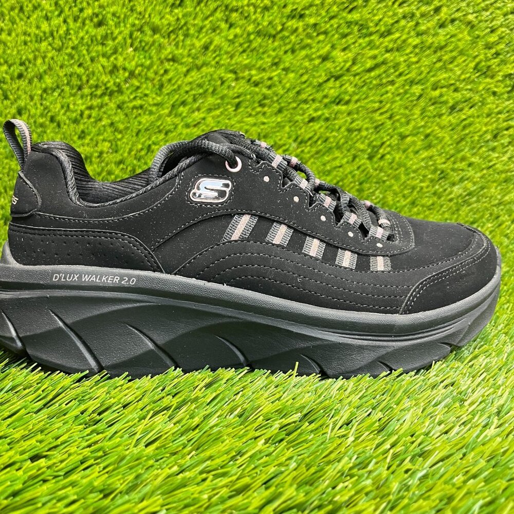 Skechers D'Lux Walker 2.0 Womens Size 8 Black Athletic Leather Shoes‎ Sneakers